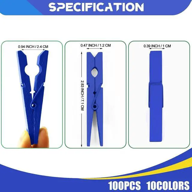 Alt view image 7 of 7 - 100 Pcs Blue Clothes pins - 2.9 Inch Wooden Clothespins Cheer Clips | Vibrant for Crafts Classroom Decorations Clothing Pictures Laundry Solid Wood No Splinters FadeProof