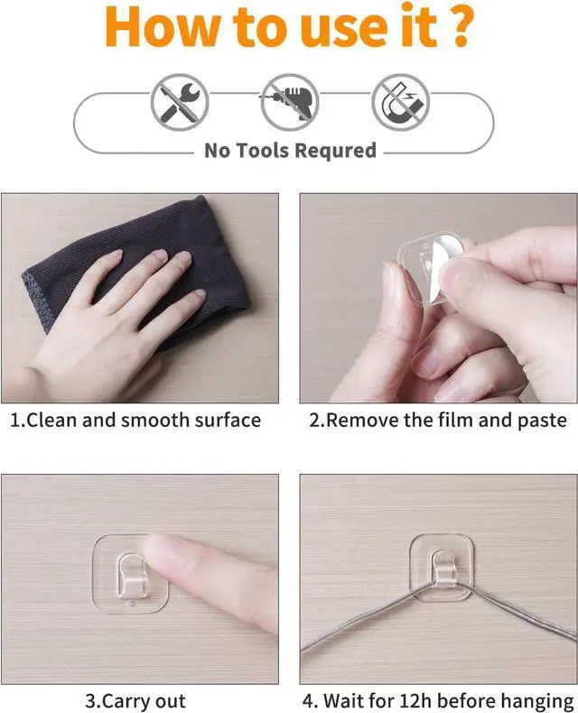 Alt view image 4 of 7 - ispneay 50 Mini Light Hooks with Adhesive Strips Indoor String Light Clips | Clear Small Damage Free Plastic Wall Hook for Hanging - Fairy Tiny Christmas Light Cable Hangers Clip Decoration Decor