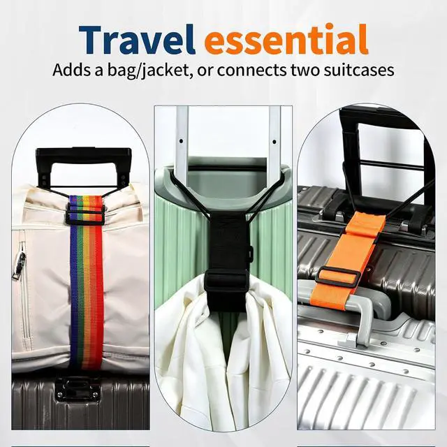 Alt view image 3 of 7 - 2Pcs Luggage Straps for Suitcases, Adjustable Luggage Connector Straps | Securely Carry Hand Luggage, Hands-Free Travel Essential (Black)