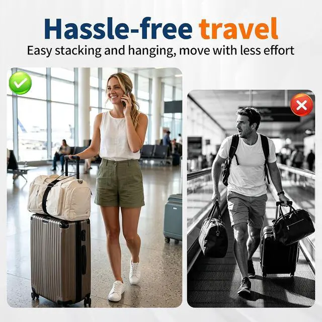 Alt view image 4 of 7 - 2Pcs Luggage Straps for Suitcases, Adjustable Luggage Connector Straps | Securely Carry Hand Luggage, Hands-Free Travel Essential (Black)