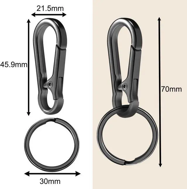 Alt view image 3 of 7 - 2pcs Metal Keychain Rings, Sturdy Key Chain Ring Carabiner Clip, Key Holder Organizer for Purse Charms Hook, Paracord Keychain Lanyard, Men and Women Home Car Keyrings (Black)