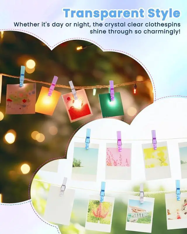 Alt view image 6 of 7 - 60Pcs Clear Mini Clothespins for Baby Shower Games, Clothes Pins 1.4 Inch | Acrylic Mini Clothes Pins Bulk for Dont Say Baby Game, DIY Crafts, Photo Display, Party Favors and Decorations Boy Girl