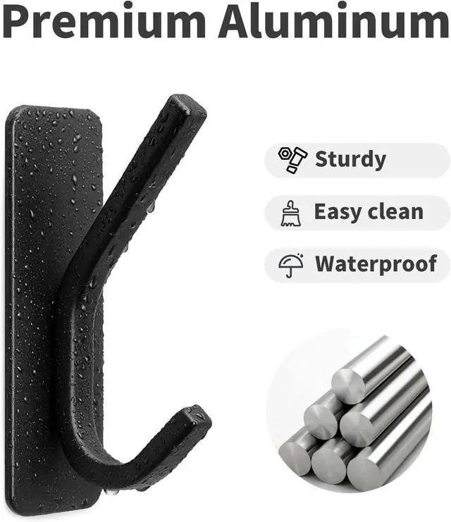 Alt view image 5 of 6 - Damage Free Adhesive Hooks 2 Pack Matte Black No Drill Removable Wall Hooks | Multipurpose wall hangers for coats, towels, robes, hats & keys, storage organizers for bathroom, kitchen, bedroom & doors