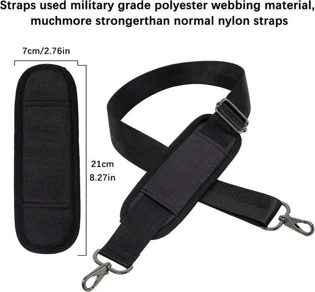 Alt view image 2 of 7 - Adjustable Padded Shoulder Strap with Metal Swivel Hooks Universal Replacement for Laptop Bags, Camera Cases, Briefcases & Travel Duffels -Black