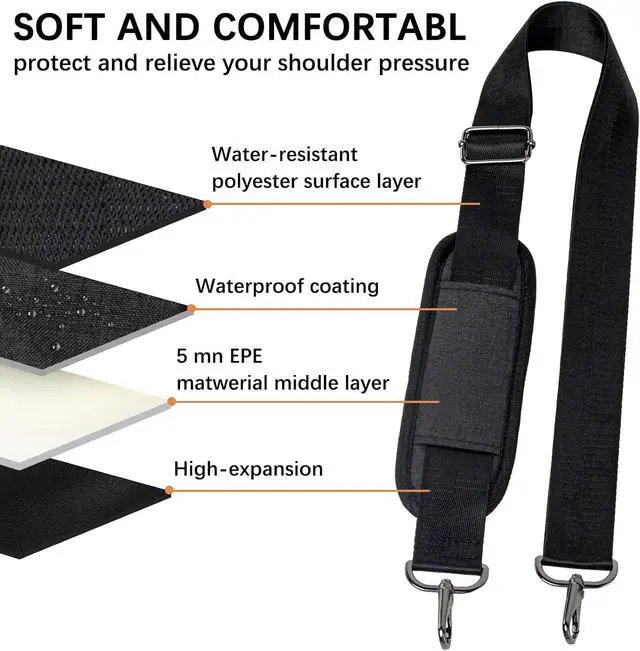Alt view image 5 of 7 - Adjustable Padded Shoulder Strap with Metal Swivel Hooks Universal Replacement for Laptop Bags, Camera Cases, Briefcases & Travel Duffels -Black