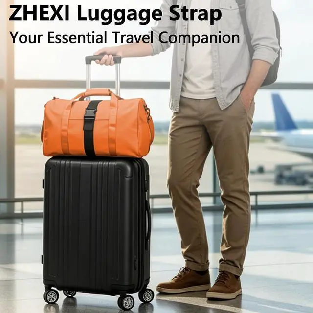 Alt view image 4 of 7 - ZHEXI Luggage Straps for Suitcases, Connect Two Packages for TravelBlack | Adjustable Bungee Elastic Belte, Flexible and Sturdy Luggage Accessories, Luggage Connector Straps Travel Essentials