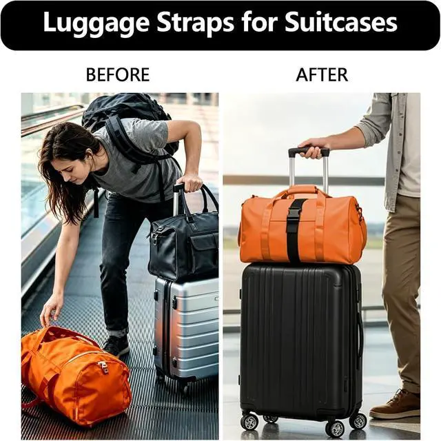 Alt view image 6 of 7 - ZHEXI Luggage Straps for Suitcases, Connect Two Packages for TravelBlack | Adjustable Bungee Elastic Belte, Flexible and Sturdy Luggage Accessories, Luggage Connector Straps Travel Essentials