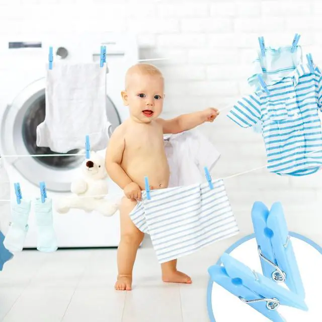 Alt view image 5 of 7 - 100PCS Baby Shower Games Clothespins Boy Plastic Clothes Pin Blue 1.37 inch | Clothes Pin with Waterproof Bag Mini Pin Bulk for Don't Say Baby Party Decorations, DIY Crafts