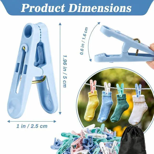 Alt view image 5 of 7 - RAINFLOW 60 PCS Colorful Clothes Pins - 4 Colors Small Plastic Clothespins | Reusable Spring Clips with Black Storage Bag, Small Clothes Pin for Laundry Drying Clothes, Towels, Socks Home Use