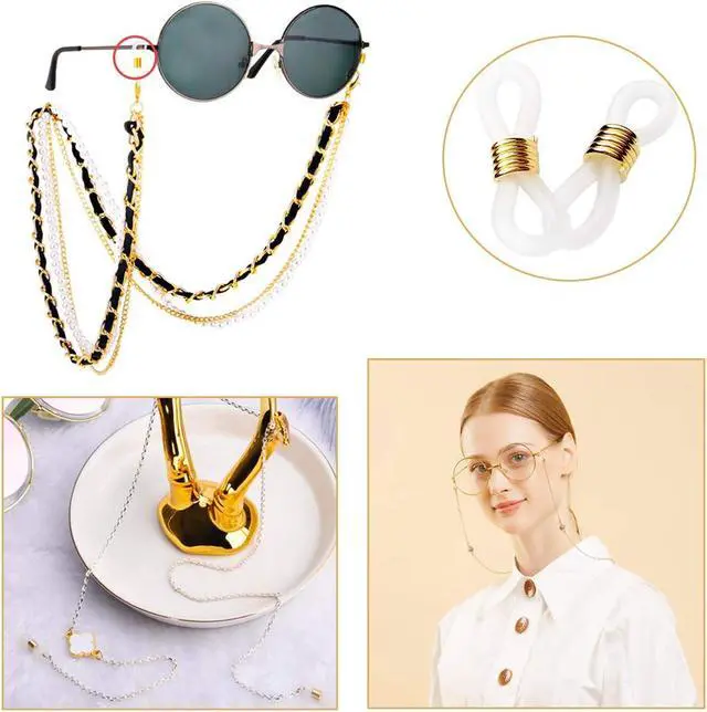 Alt view image 4 of 7 - 40 Pieces Eyeglass Chain Ends Adjustable Rubber Spectacle End Connectors for Eye Glasses Holder Necklace Chain