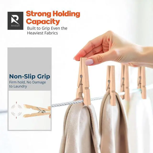 Alt view image 5 of 7 - RIVEDA 50pcs Wooden Clothes Pins with Storage Bag, 2.9 Inch Natural Wood Clothespins, Strong Grip Laundry Clips for Clothesline, Hanging Clothes, Crafts & Home Use