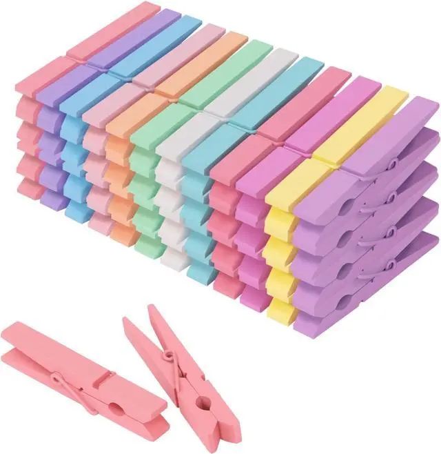 Main image of Colored Clothes pins 12 Color, Colorful ClothesPins Wooden Clips for Photos Pictures Decorative Crafts, Decoration clothespins Clothing Hanging clothespins 2.9inch 50PCS (Rainbow Colors)