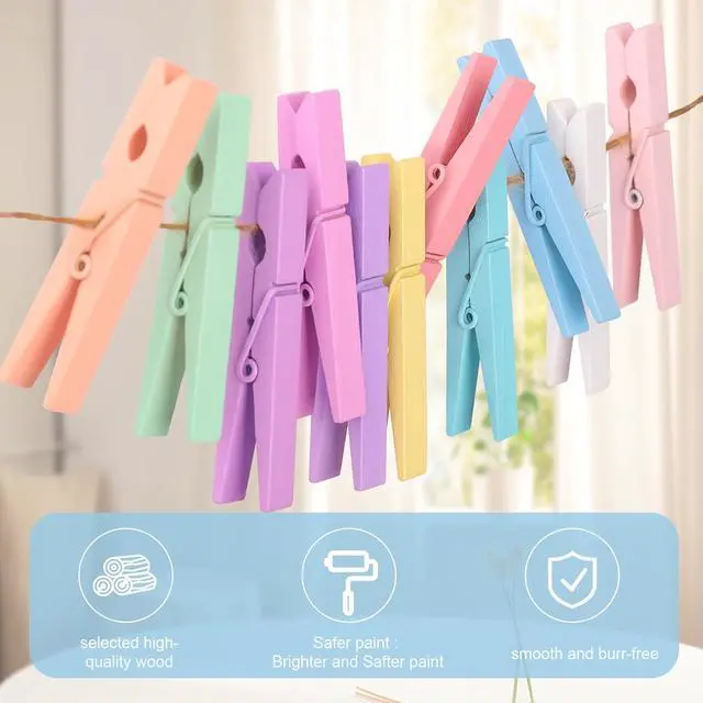 Alt view image 4 of 7 - Colored Clothes pins 12 Color, Colorful ClothesPins Wooden Clips for Photos Pictures Decorative Crafts, Decoration clothespins Clothing Hanging clothespins 2.9inch 50PCS (Rainbow Colors)