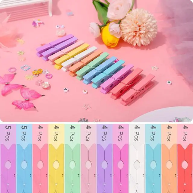 Alt view image 5 of 7 - Colored Clothes pins 12 Color, Colorful ClothesPins Wooden Clips for Photos Pictures Decorative Crafts, Decoration clothespins Clothing Hanging clothespins 2.9inch 50PCS (Rainbow Colors)