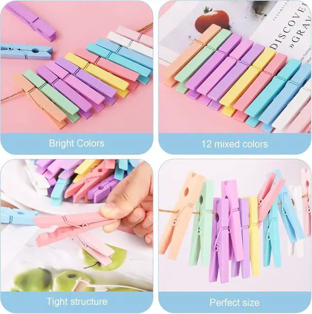 Alt view image 6 of 7 - Colored Clothes pins 12 Color, Colorful ClothesPins Wooden Clips for Photos Pictures Decorative Crafts, Decoration clothespins Clothing Hanging clothespins 2.9inch 50PCS (Rainbow Colors)