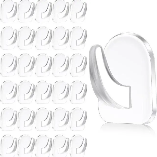 Main image of 20-Pack Invisible Adhesive Hooks - Heavy Duty Clear Wall Hangers for Bathroom/Kitchen Organization, Damage-Free Removable Hooks for Towels, Utensils and Decor