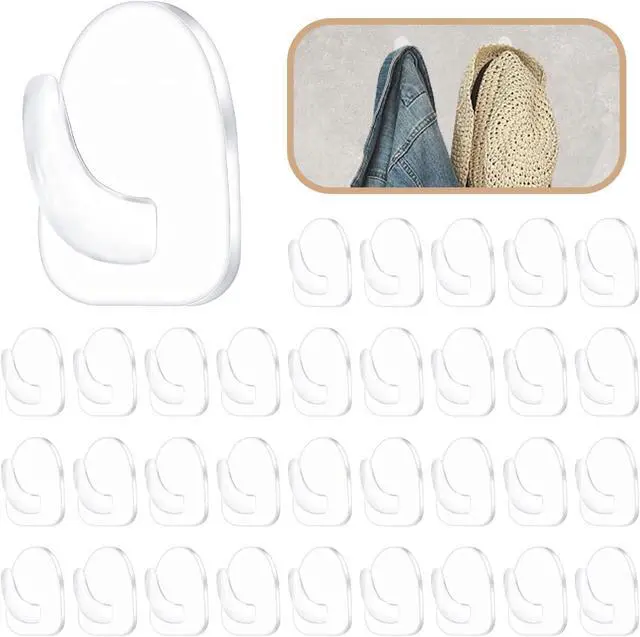 Alt view image 2 of 7 - 20-Pack Invisible Adhesive Hooks - Heavy Duty Clear Wall Hangers for Bathroom/Kitchen Organization, Damage-Free Removable Hooks for Towels, Utensils and Decor