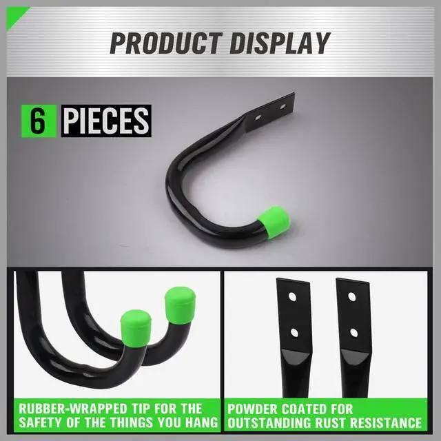 Alt view image 4 of 7 - SWANLAKE Heavy Duty Garage Storage Utility Hooks, Utility Hooks for Garage Wall,Color Black (6PCS)