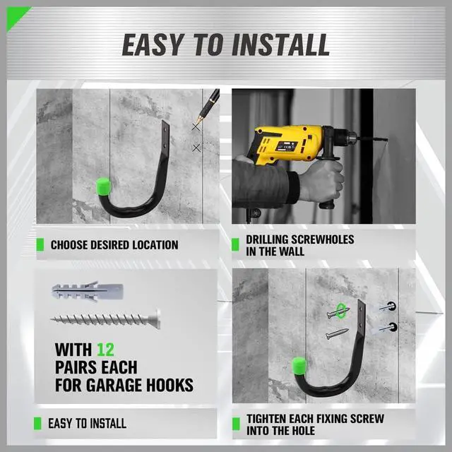 Alt view image 6 of 7 - SWANLAKE Heavy Duty Garage Storage Utility Hooks, Utility Hooks for Garage Wall,Color Black (6PCS)