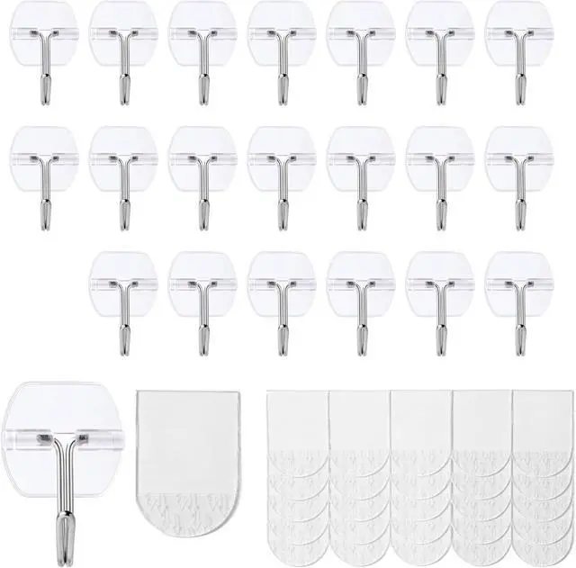 Main image of 20 Small Hooks+25 Strips, Clear Wire Utility Hooks with Removable Strips Damage-Free, Wall Hooks for Hanging Home Decor, Value Pack