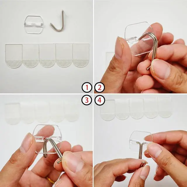 Alt view image 6 of 7 - 20 Small Hooks+25 Strips, Clear Wire Utility Hooks with Removable Strips Damage-Free, Wall Hooks for Hanging Home Decor, Value Pack