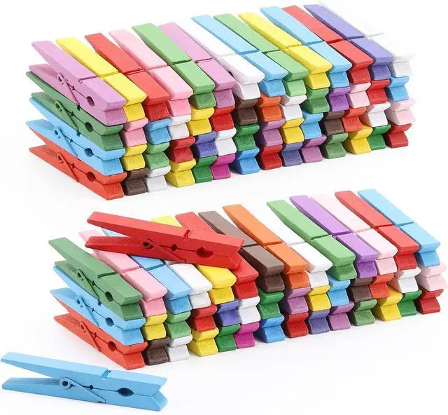 Main image of 100pcs Colored Clothespins Wooden Heavy Duty Clothes Pins with Strength Spring - Wood Clips for Crafts Pictures Classroom Photos, 3inch, Random Colors