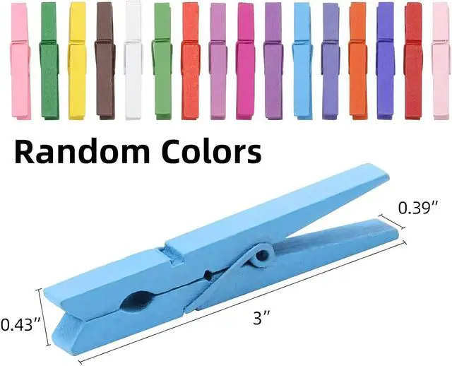 Alt view image 2 of 7 - 100pcs Colored Clothespins Wooden Heavy Duty Clothes Pins with Strength Spring - Wood Clips for Crafts Pictures Classroom Photos, 3inch, Random Colors