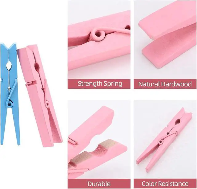 Alt view image 3 of 7 - 100pcs Colored Clothespins Wooden Heavy Duty Clothes Pins with Strength Spring - Wood Clips for Crafts Pictures Classroom Photos, 3inch, Random Colors