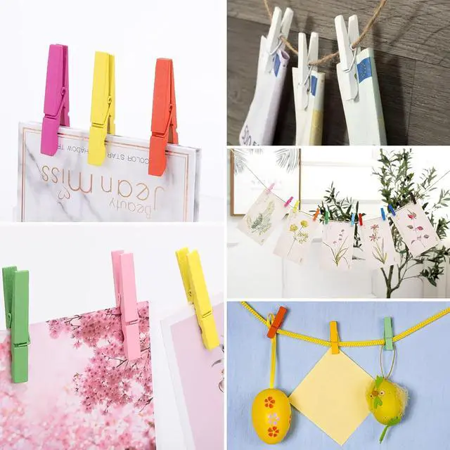 Alt view image 4 of 7 - 100pcs Colored Clothespins Wooden Heavy Duty Clothes Pins with Strength Spring - Wood Clips for Crafts Pictures Classroom Photos, 3inch, Random Colors