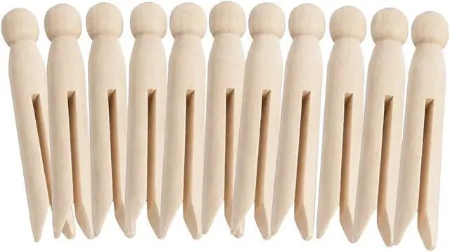 Main image of Round Wooden Clothespins, 12pcs Dolly Style Traditional Heritage Clothes Peg Old Fashioned for Outdoor Clothesline Home Kitchen Travel (Wood)