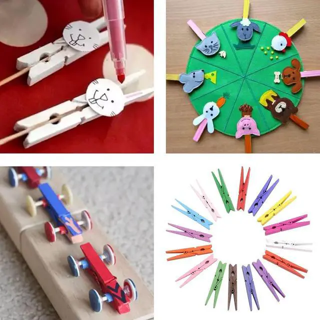 Alt view image 5 of 7 - 100pcs Colored Clothespins Wooden Heavy Duty Clothes Pins with Strength Spring - Wood Clips for Crafts Pictures Classroom Photos, 3inch, Random Colors