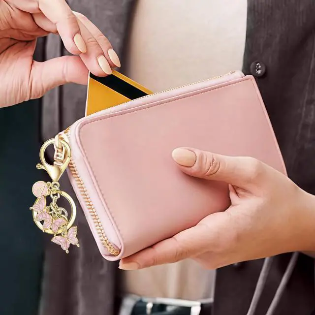 Alt view image 4 of 7 - Initial letter small keychain for Women,Pink Butterfly bag Charms Cute Letter Keychain for Handbag Purse