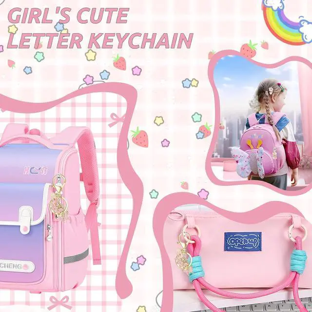 Alt view image 3 of 7 - Initial letter small keychain for Women,Pink Butterfly bag Charms Cute Letter Keychain for Handbag Purse