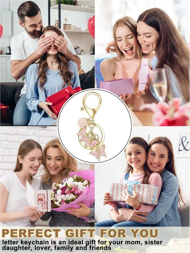 Alt view image 6 of 7 - Initial letter small keychain for Women,Pink Butterfly bag Charms Cute Letter Keychain for Handbag Purse