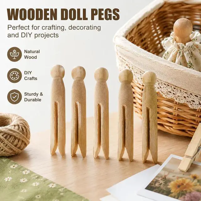 Alt view image 3 of 7 - Round Wooden Clothespins, 12pcs Dolly Style Traditional Heritage Clothes Peg Old Fashioned for Outdoor Clothesline Home Kitchen Travel (Wood)