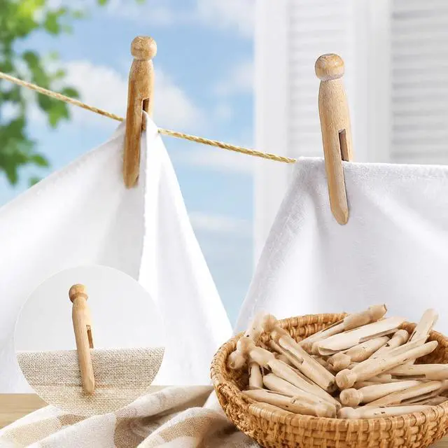 Alt view image 5 of 7 - Round Wooden Clothespins, 12pcs Dolly Style Traditional Heritage Clothes Peg Old Fashioned for Outdoor Clothesline Home Kitchen Travel (Wood)