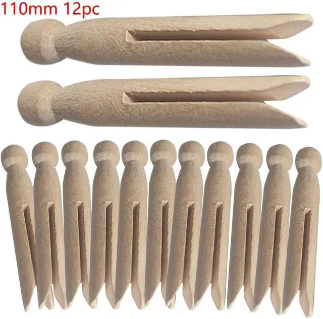 Alt view image 6 of 7 - Round Wooden Clothespins, 12pcs Dolly Style Traditional Heritage Clothes Peg Old Fashioned for Outdoor Clothesline Home Kitchen Travel (Wood)