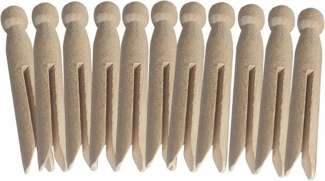 Alt view image 7 of 7 - Round Wooden Clothespins, 12pcs Dolly Style Traditional Heritage Clothes Peg Old Fashioned for Outdoor Clothesline Home Kitchen Travel (Wood)