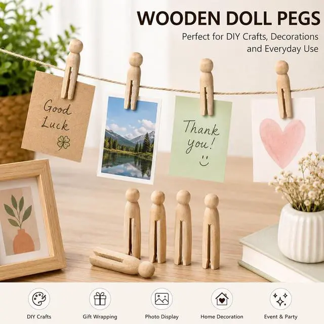 Alt view image 4 of 7 - Round Wooden Clothespins, 12pcs Dolly Style Traditional Heritage Clothes Peg Old Fashioned for Outdoor Clothesline Home Kitchen Travel (Wood)