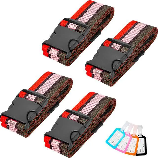 Main image of Luggage Straps and Tags Set for Suitcase, 4 Vibrant Color Straps and 4 Tags | Protect Suitcases, Vibrant Color-Block Identity, Instantly Spot Suitcase, Red-pink-green
