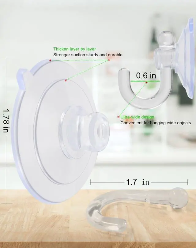 Alt view image 2 of 7 - Suction Cup Hooks 15Pack Reusable Clear Hooks | 1.78 Inches Clear PVC Medium Suction Cup No Trace, & Removable, for Glass, Tile, Window, Kitchen, Bathroom