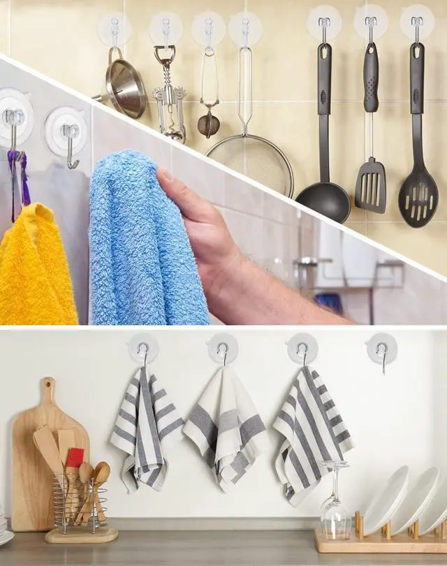 Alt view image 7 of 7 - Suction Cup Hooks 15Pack Reusable Clear Hooks | 1.78 Inches Clear PVC Medium Suction Cup No Trace, & Removable, for Glass, Tile, Window, Kitchen, Bathroom