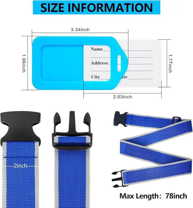 Alt view image 4 of 7 - Luggage Straps and Tags Set for Suitcase, 4 Vibrant Color Straps and 4 Tags | Protect Suitcases, Vibrant Color-Block Identity, Instantly Spot Suitcase, Red-pink-green