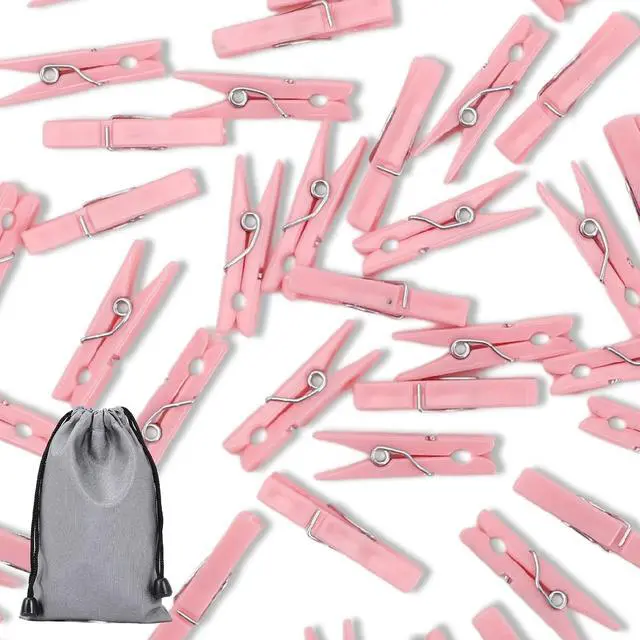 Alt view image 6 of 6 - 100PCS Baby Shower Games Clothespins Girl Plastic Clothes Pin Pink 1.37inch | Clothes Pin with Waterproof Bag Mini Pin Bulk for Don't Say Baby Party Decorations, DIY Crafts