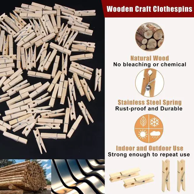 Alt view image 3 of 7 - KIMOBER 1.77Inch Wooden Clothespins,Sturdy Natural Wooden Craft Peg Pins Clips for Photos Pictures Paper Crafts,100pcs