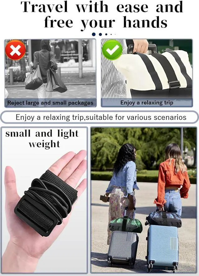 Alt view image 3 of 7 - 2Pcs Luggage Straps Bag Bungee Luggage Straps Suitcase Adjustable BeltAdd a Bag Easy to Travel Suitcase Elastic Strap Belt Luggage Accessories(Black-2Pcs)