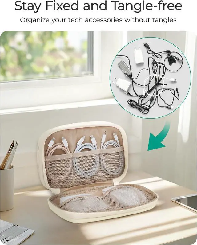 Alt view image 2 of 6 - BAGSMART Electronics Organizer Travel Case for Cords Chargers Phones, Beige | Puffy Padded, Travel Essentials, Cord organizer bag for Cables, Compact Tech Accessories Pouch