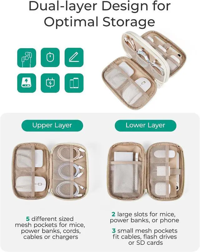 Alt view image 3 of 6 - BAGSMART Electronics Organizer Travel Case for Cords Chargers Phones, Beige | Puffy Padded, Travel Essentials, Cord organizer bag for Cables, Compact Tech Accessories Pouch