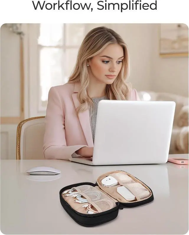 Alt view image 6 of 6 - BAGSMART Electronics Organizer Travel Case for Cords Chargers Phones, Beige | Puffy Padded, Travel Essentials, Cord organizer bag for Cables, Compact Tech Accessories Pouch