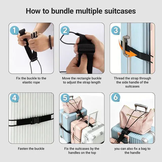Alt view image 4 of 7 - 5 Pcs Luggage Straps for Multiple Suitcases | Luggage straps Tsa Approved, Adjustable Elastic Design, Anti-Slip Buckle & Cup Clip for Connecting Suitcases and Bags Stably